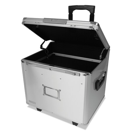 Vaultz File Boxes, MDF; PVC, 14.5" W, 16.25" D, 14.25" H, Hinged Lid Closure, Silver VZ01193
